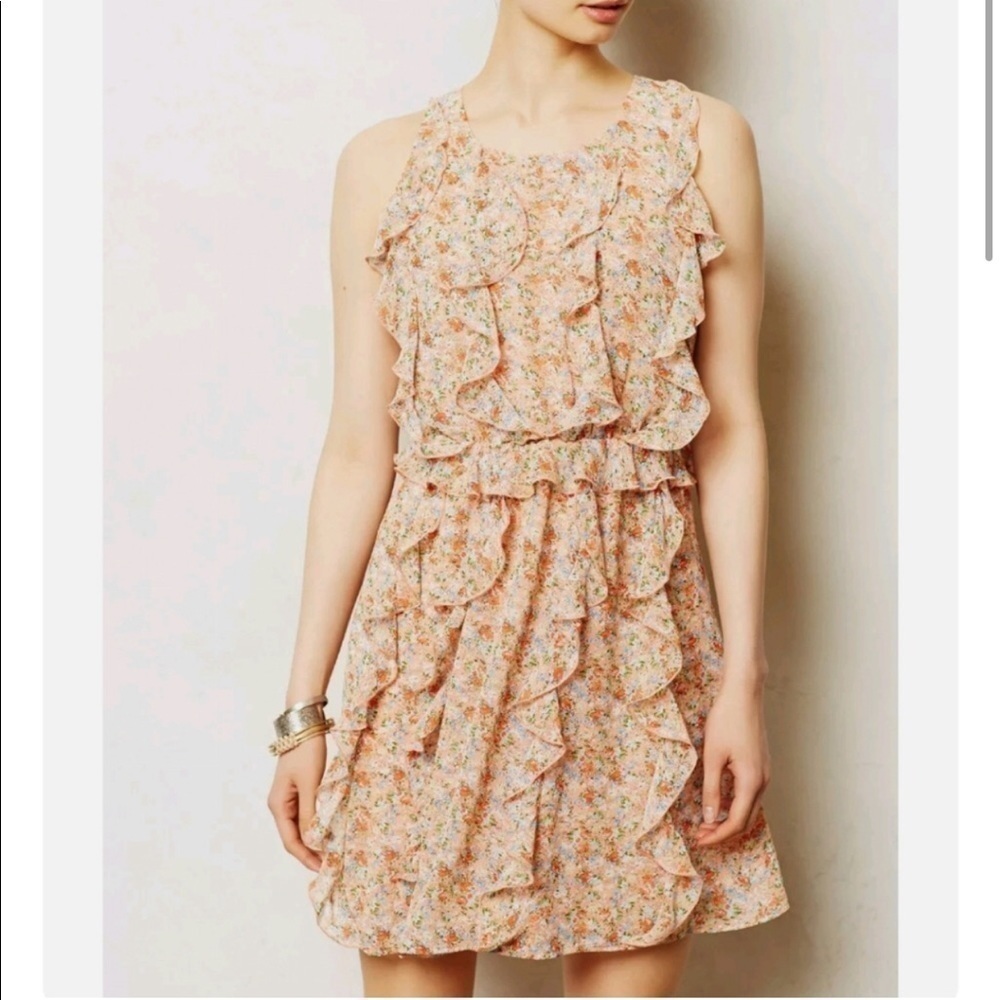 NWT Sachin + Babi Anthropologie peach ruffled floral mini dress sleeveless 4